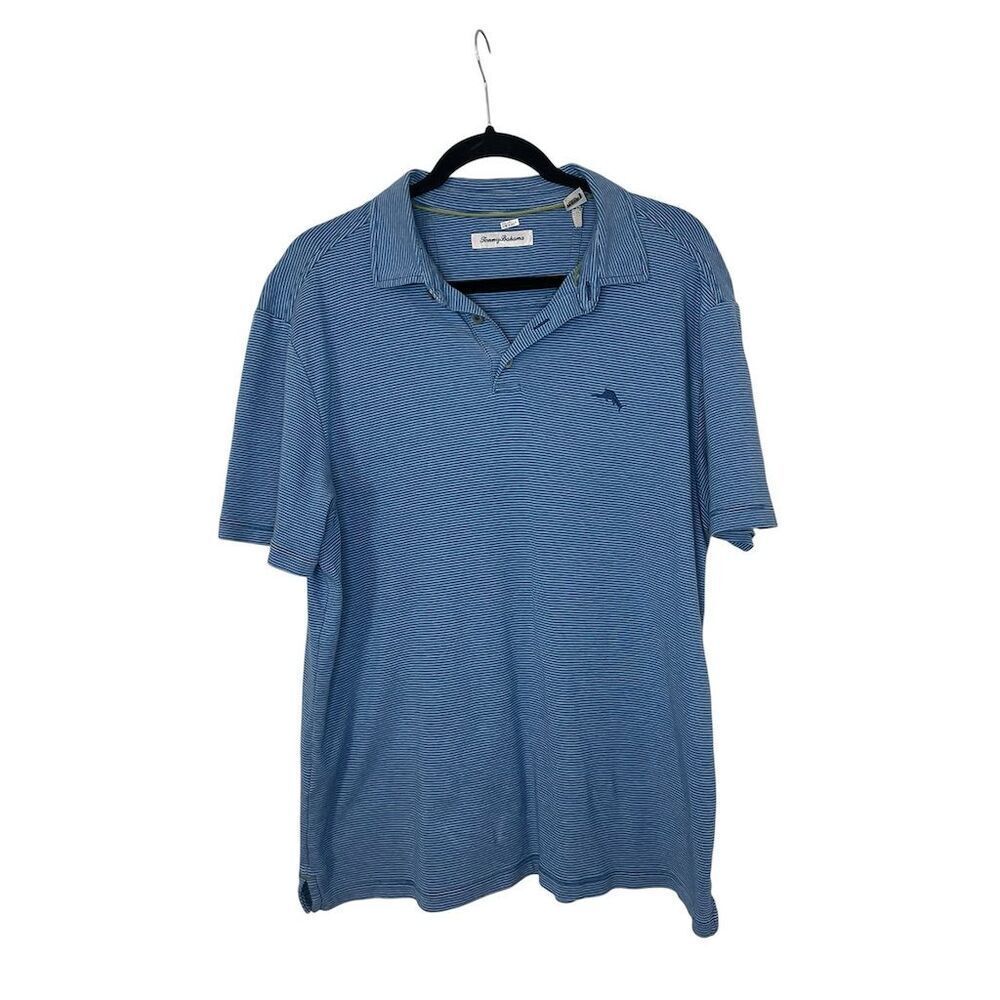NWOT TOMMY BAHAMA BLUE STRIPED PREPPY SHORT SLEEVE‎ POLO MENS SIZE MEDIUM